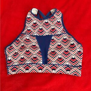 The Chestee Red, White, and Blue Patterned Sports Bra